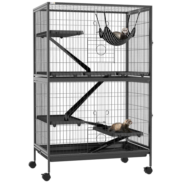 Pawhut 5-tier Rolling Small Animal Cage, Deluxe Guinea Pig Cage, Ferret Cage For Mink Chinchilla Kit