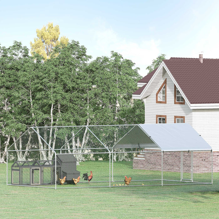 Pawhut 9.8' X 19.7' Metal Chicken Coop, Galvanized Walk-in Hen House, 3 Rooms Poultry Cage Outdoor W