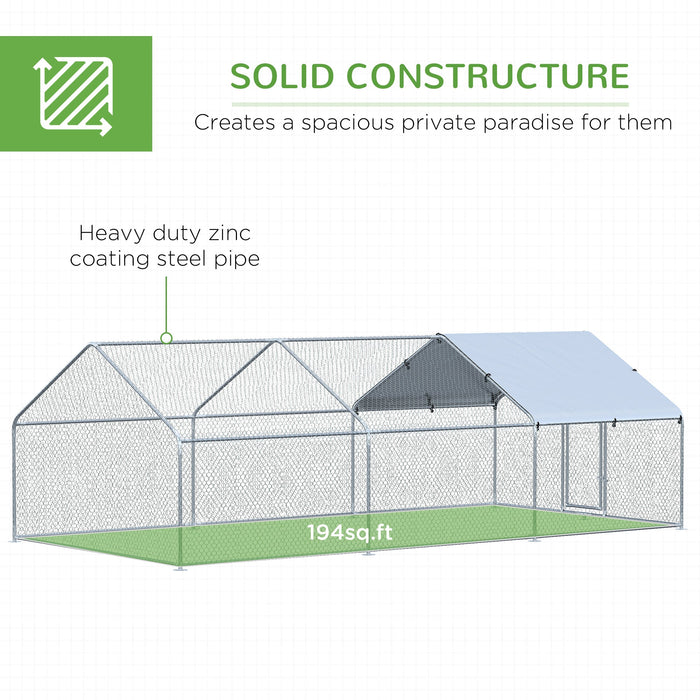 Pawhut 9.8' X 19.7' Metal Chicken Coop, Galvanized Walk-in Hen House, 3 Rooms Poultry Cage Outdoor W