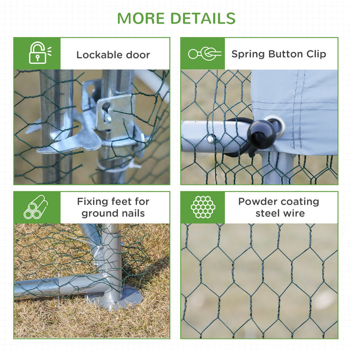Pawhut 9.8' X 19.7' Metal Chicken Coop, Galvanized Walk-in Hen House, 3 Rooms Poultry Cage Outdoor W