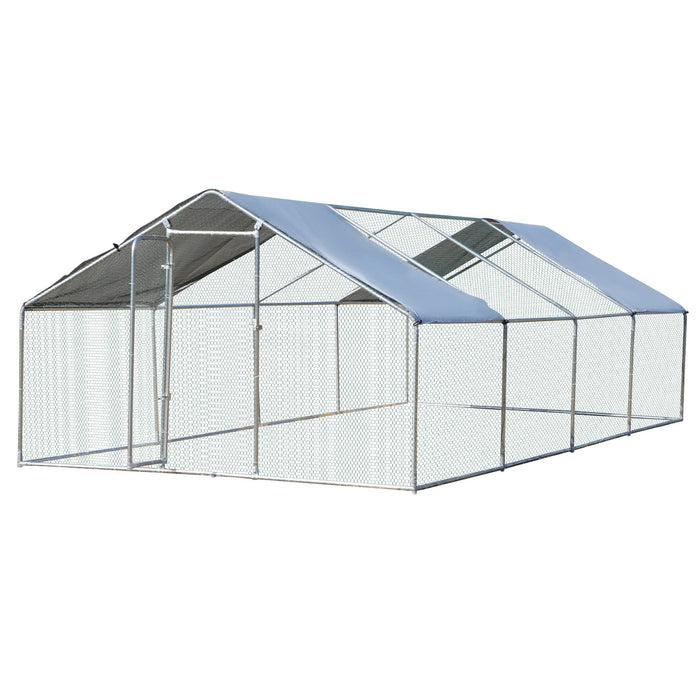 Pawhut 9.8' X 26.2' Metal Chicken Coop, Galvanized Walk-in Hen House, 4 Rooms Poultry Cage Outdoor W