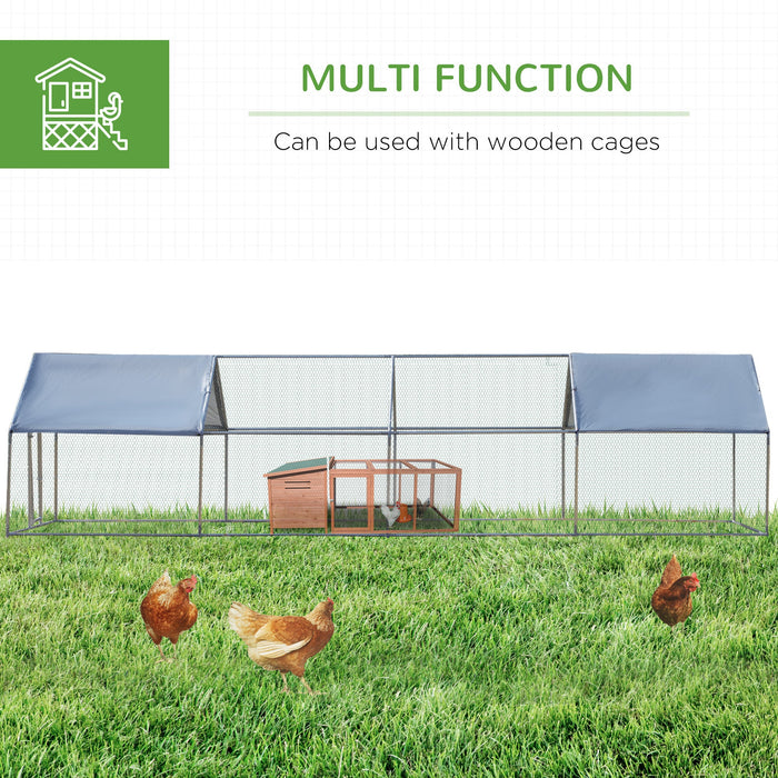 Pawhut 9.8' X 26.2' Metal Chicken Coop, Galvanized Walk-in Hen House, 4 Rooms Poultry Cage Outdoor W