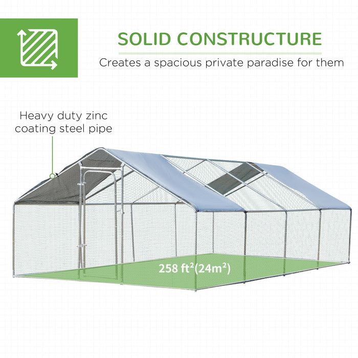 Pawhut 9.8' X 26.2' Metal Chicken Coop, Galvanized Walk-in Hen House, 4 Rooms Poultry Cage Outdoor W