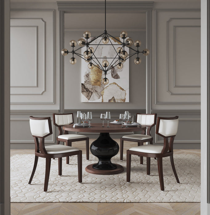 Manhattan Comfort Set of 2 Pulitzer Faux Leather Dining Chairs - Pearl White & Walnut