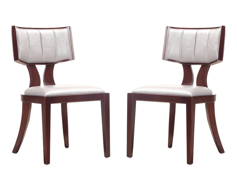 Manhattan Comfort Set of 2 Pulitzer Faux Leather Dining Chairs - Silver & Walnut