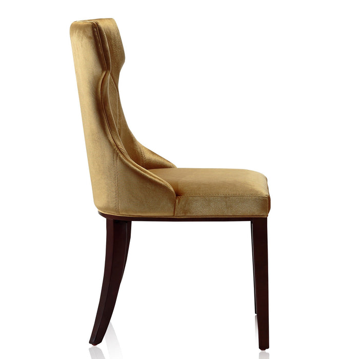 Manhattan Comfort Set of Two Reine Velvet Dining Chair - Antique Gold & Walnut