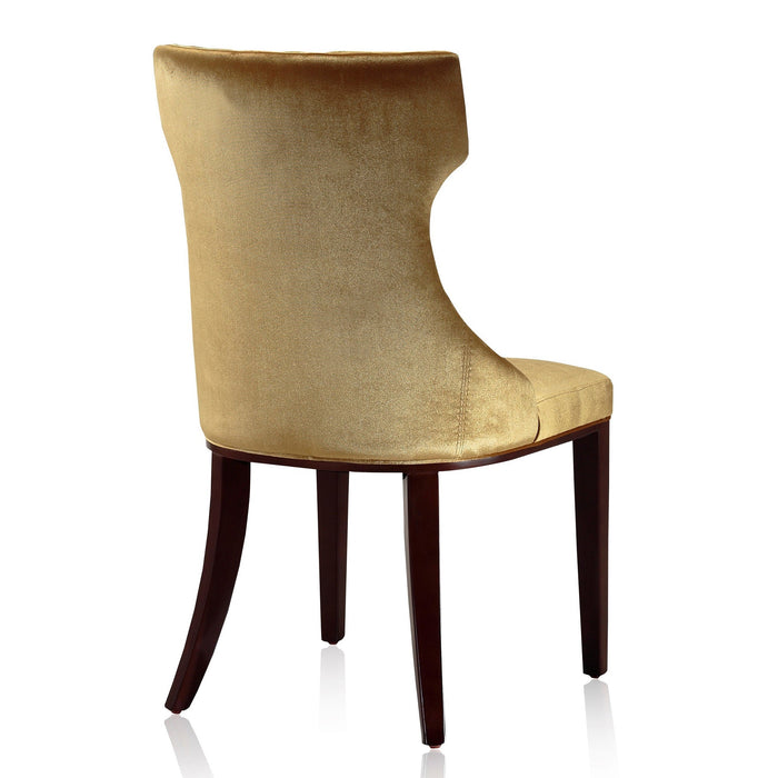 Manhattan Comfort Set of Two Reine Velvet Dining Chair - Antique Gold & Walnut