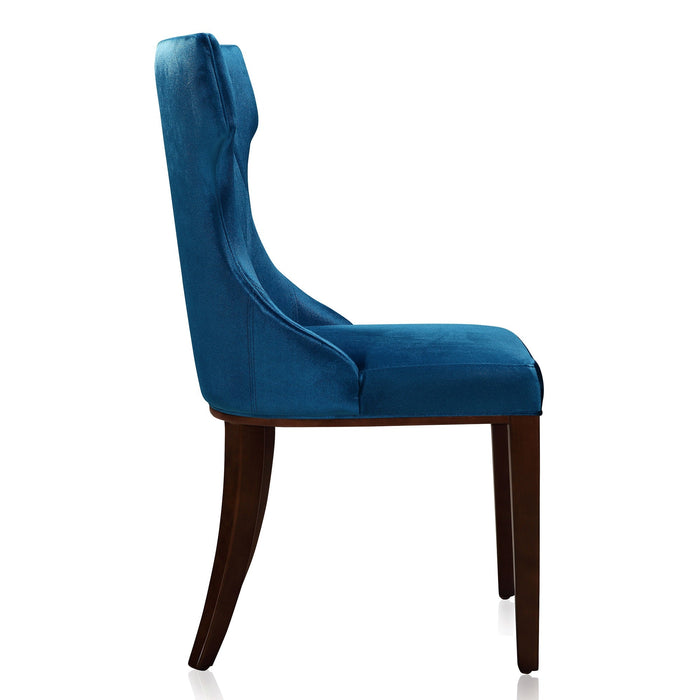 Manhattan Comfort Set of 2 Reine Cobalt Velvet Dining Chairs - Blue & Walnut