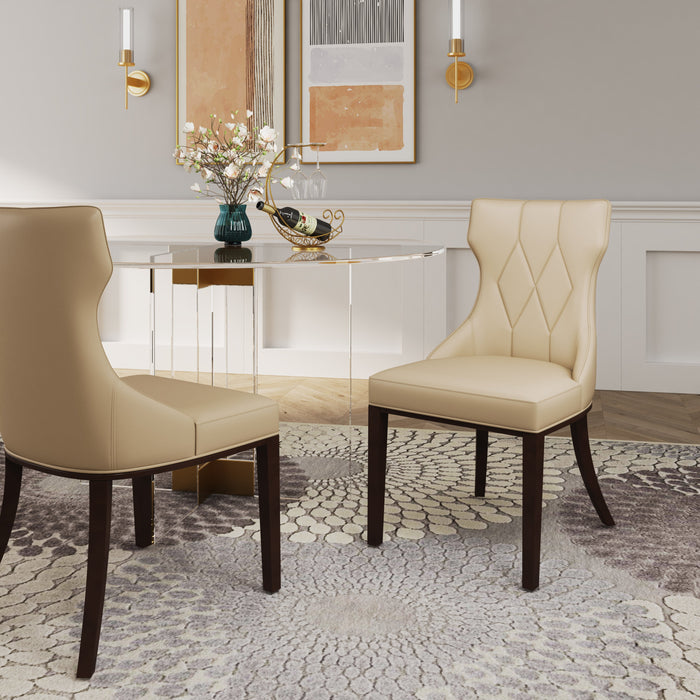 Manhattan Comfort Set of 2 Reine Faux Leather Dining Chairs - Cream & Walnut