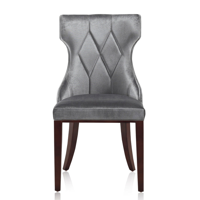 Manhattan Comfort Set of 2 Reine Velvet Dining Chairs - Grey & Walnut