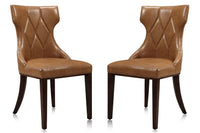 Manhattan Comfort Set of 2 Reine Faux Leather Dining Chairs - Saddle & Walnut