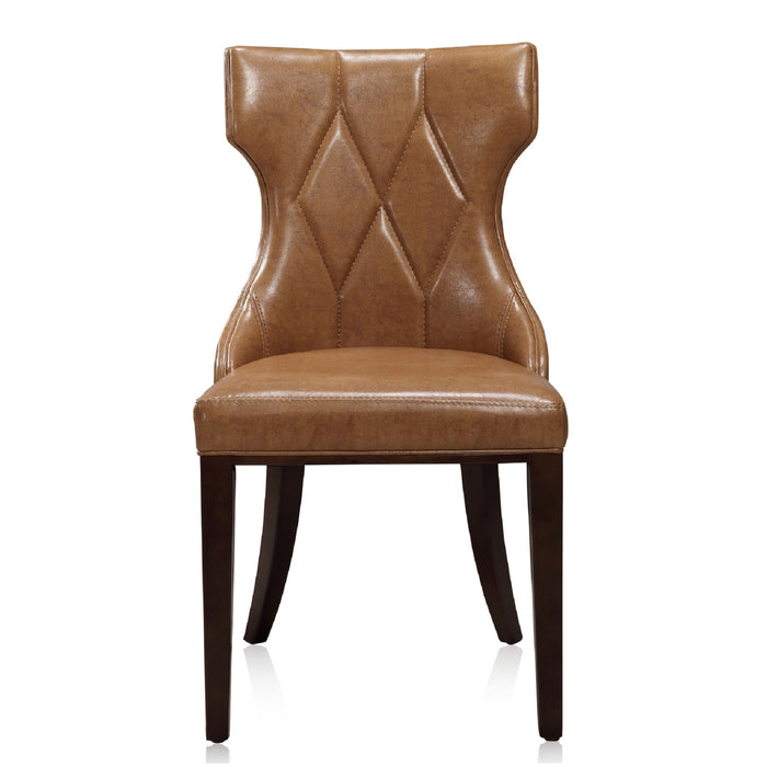 Manhattan Comfort Set of 2 Reine Faux Leather Dining Chairs - Saddle & Walnut