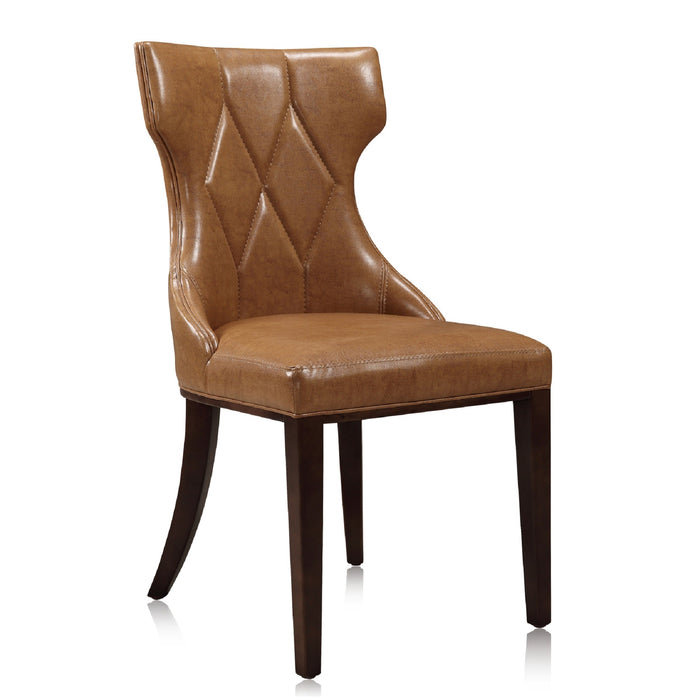 Manhattan Comfort Set of 2 Reine Faux Leather Dining Chairs - Saddle & Walnut