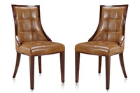 Manhattan Comfort Set of 2 Fifth Avenue Faux Leather Dining Chairs - Saddle & Walnut