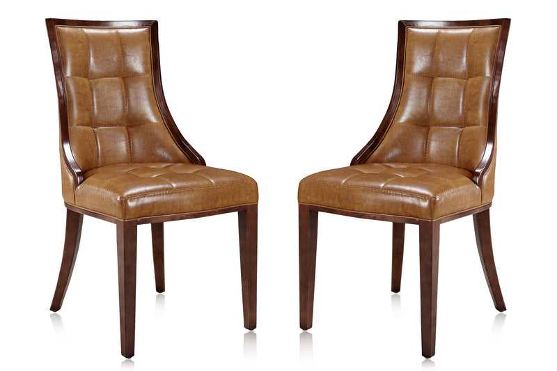 Manhattan Comfort Set of 2 Fifth Avenue Faux Leather Dining Chairs - Saddle & Walnut