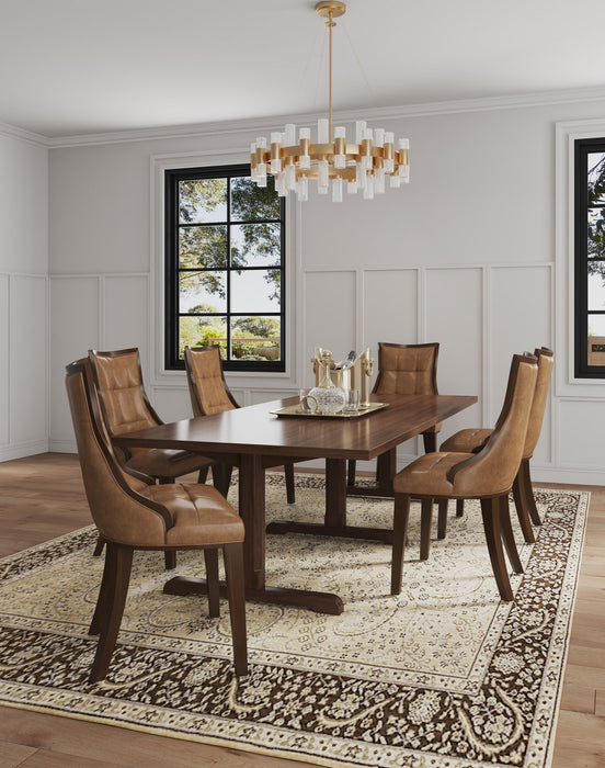 Manhattan Comfort Set of 2 Fifth Avenue Faux Leather Dining Chairs - Saddle & Walnut