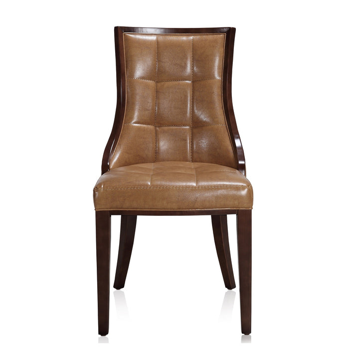 Manhattan Comfort Set of 2 Fifth Avenue Faux Leather Dining Chairs - Saddle & Walnut