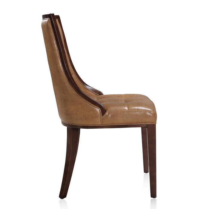 Manhattan Comfort Set of 2 Fifth Avenue Faux Leather Dining Chairs - Saddle & Walnut