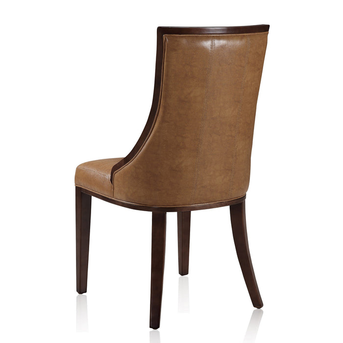 Manhattan Comfort Set of 2 Fifth Avenue Faux Leather Dining Chairs - Saddle & Walnut