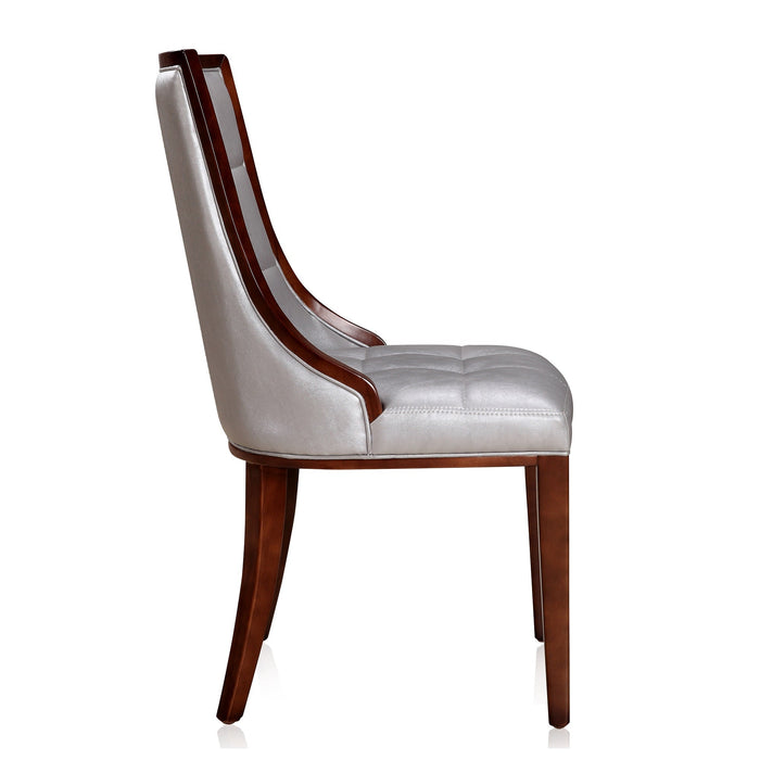 Manhattan Comfort Set of 2 Fifth Avenue Faux Leather Dining Chairs - Silver & Walnut