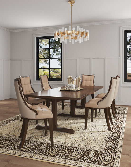 Manhattan Comfort Set of 2 Fifth Avenue Faux Leather Dining Chairs - Tan & Walnut