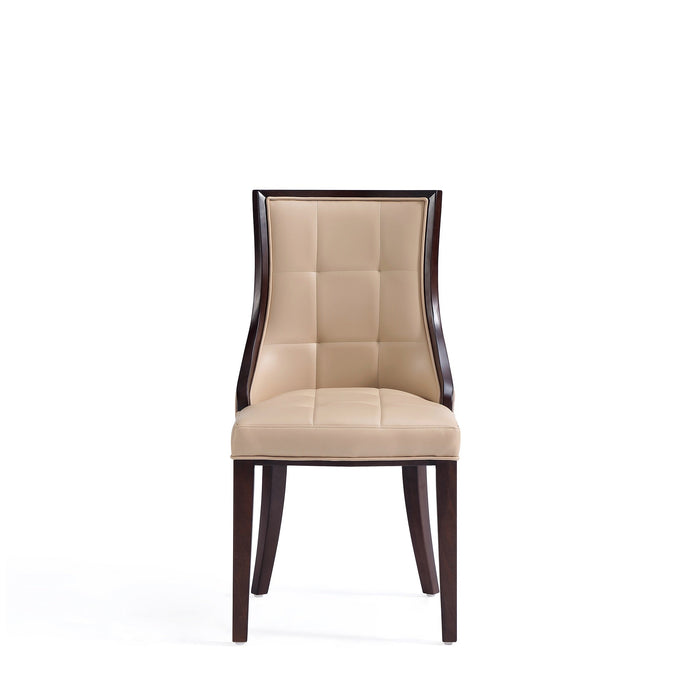 Manhattan Comfort Set of 2 Fifth Avenue Faux Leather Dining Chairs - Tan & Walnut