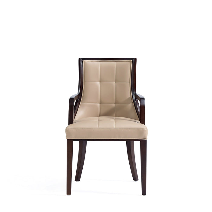 Manhattan Comfort Fifth Avenue Faux Leather Dining Chair - Tan & Walnut