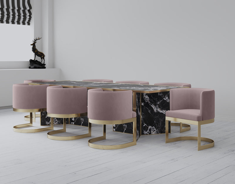 Manhattan Comfort Aura Velvet Dining Chair - Blush & Polished Brass