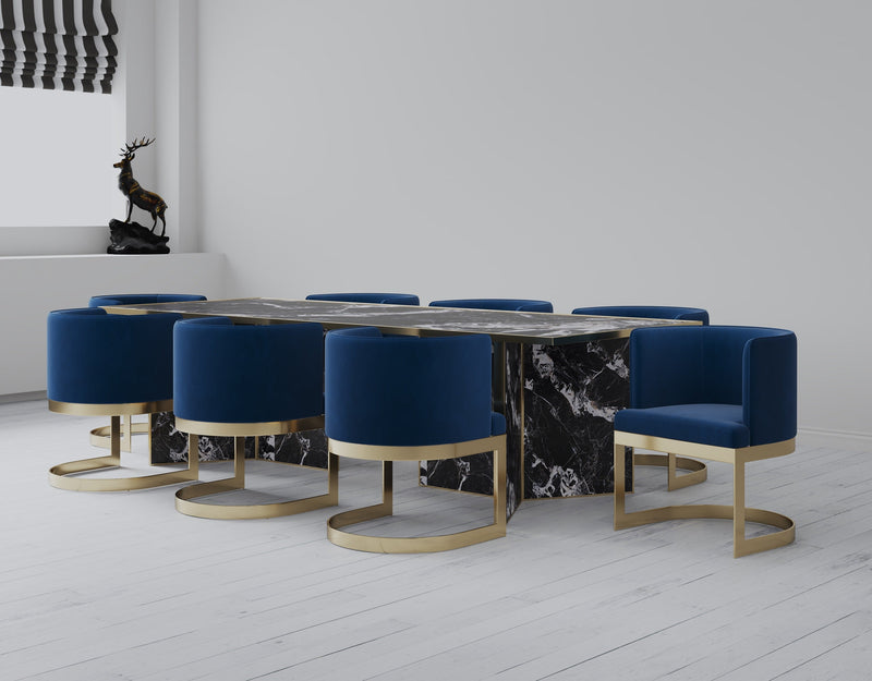 Manhattan Comfort Aura Velvet Dining Chair - Royal Blue & Polished Brass