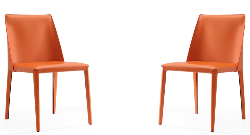 Manhattan Comfort Set of 2 Paris Coral Saddle Leather Dining Chairs - Coral