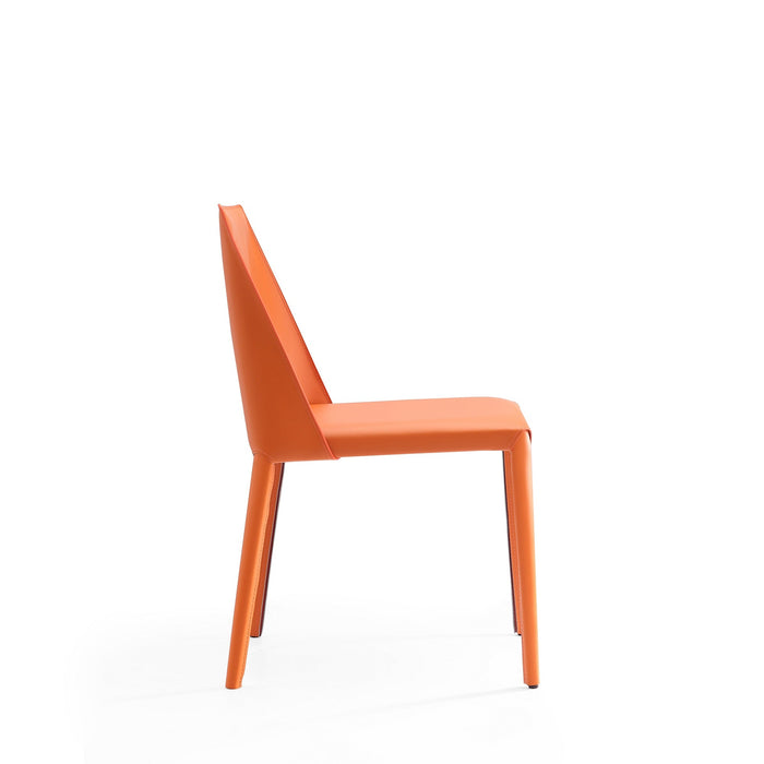 Manhattan Comfort Set of 2 Paris Coral Saddle Leather Dining Chairs - Coral