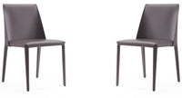 Manhattan Comfort Set of 2 Paris Saddle Leather Dining Chairs - Grey