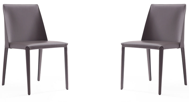 Manhattan Comfort Set of 2 Paris Saddle Leather Dining Chairs - Grey