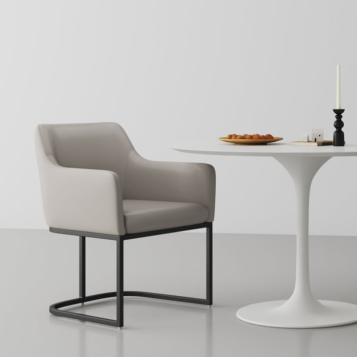 Manhattan Comfort Modern Serena Dining Armchair Upholstered Leatherette with Steel Legs - Light Grey