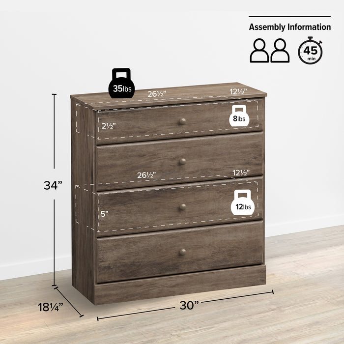 Astrid 4-Drawer Dresser - Drifted Grey