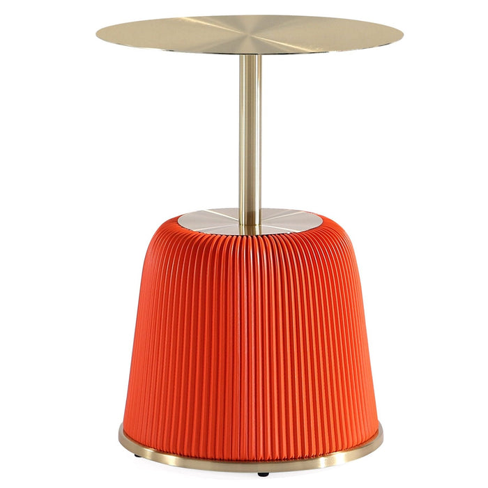 Manhattan Comfort Modern Anderson End Table 1.0 Upholstered Leatherette with Gold Tabletop - Orange