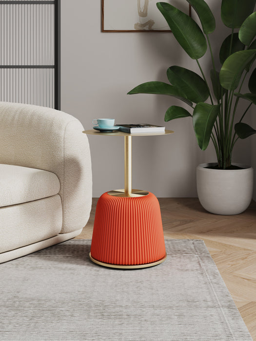 Manhattan Comfort Modern Anderson End Table 1.0 Upholstered Leatherette with Gold Tabletop - Orange