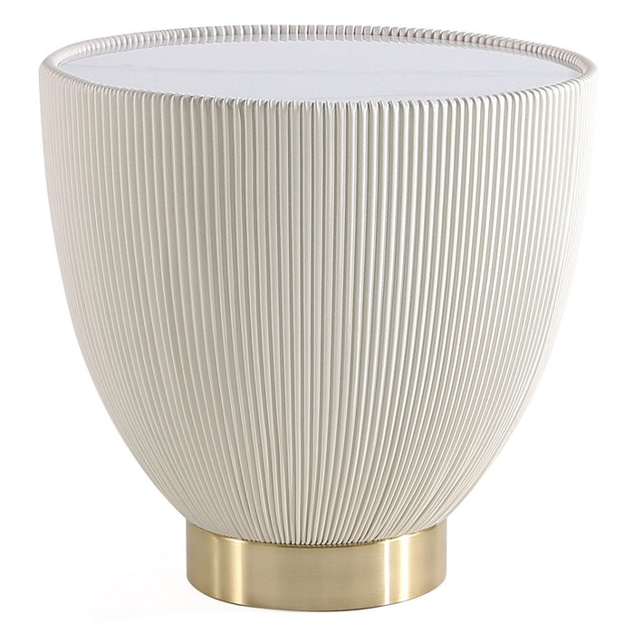 Manhattan Comfort Modern Anderson End Table 2.0 Upholstered Leatherette with Ceramic Faux Marble Tab