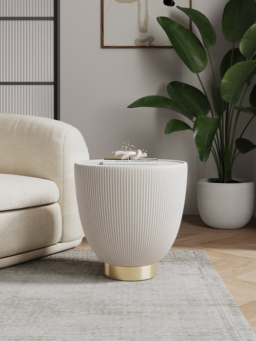 Manhattan Comfort Modern Anderson End Table 2.0 Upholstered Leatherette with Ceramic Faux Marble Tab