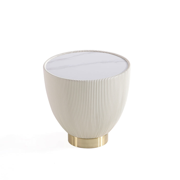 Manhattan Comfort Modern Anderson End Table 2.0 Upholstered Leatherette with Ceramic Faux Marble Tab