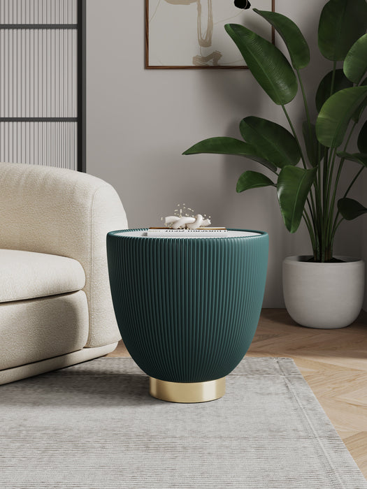 Manhattan Comfort Modern Anderson End Table 2.0 Upholstered Leatherette with Ceramic Faux Marble Tab