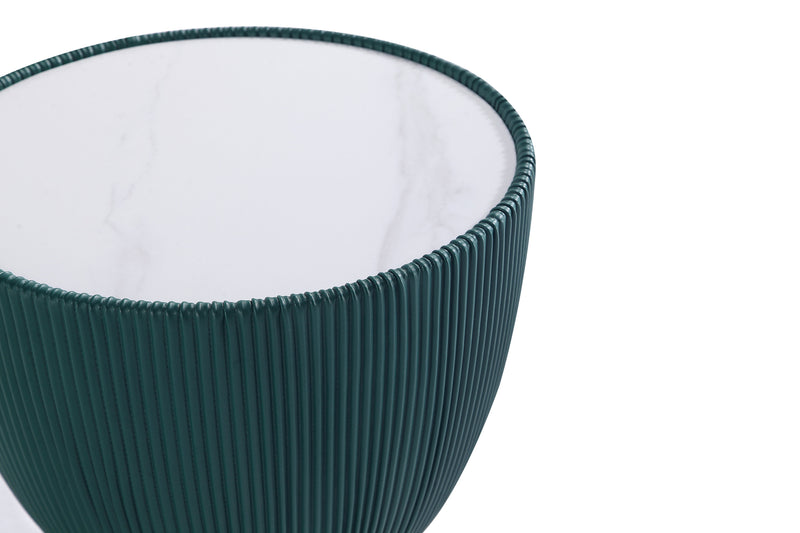Manhattan Comfort Modern Anderson End Table 2.0 Upholstered Leatherette with Ceramic Faux Marble Tab
