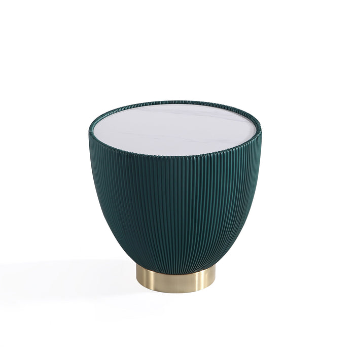 Manhattan Comfort Modern Anderson End Table 2.0 Upholstered Leatherette with Ceramic Faux Marble Tab