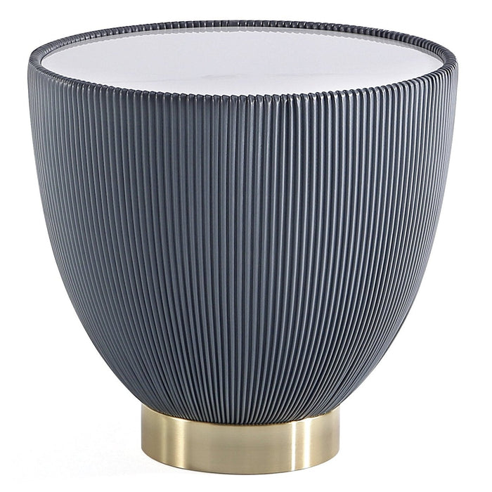 Manhattan Comfort Modern Anderson End Table 2.0 Upholstered Leatherette with Ceramic Faux Marble Tab