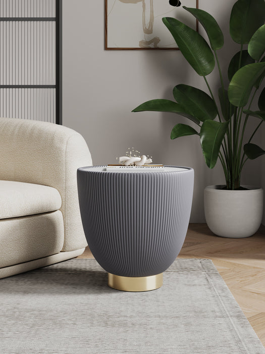 Manhattan Comfort Modern Anderson End Table 2.0 Upholstered Leatherette with Ceramic Faux Marble Tab
