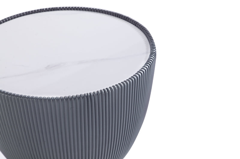 Manhattan Comfort Modern Anderson End Table 2.0 Upholstered Leatherette with Ceramic Faux Marble Tab