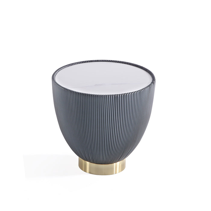 Manhattan Comfort Modern Anderson End Table 2.0 Upholstered Leatherette with Ceramic Faux Marble Tab