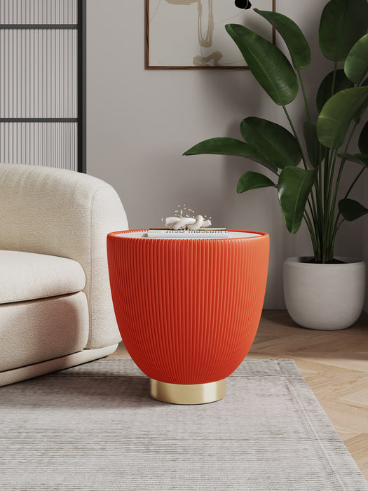 Manhattan Comfort Modern Anderson End Table 2.0 Upholstered Leatherette with Ceramic Faux Marble Tab