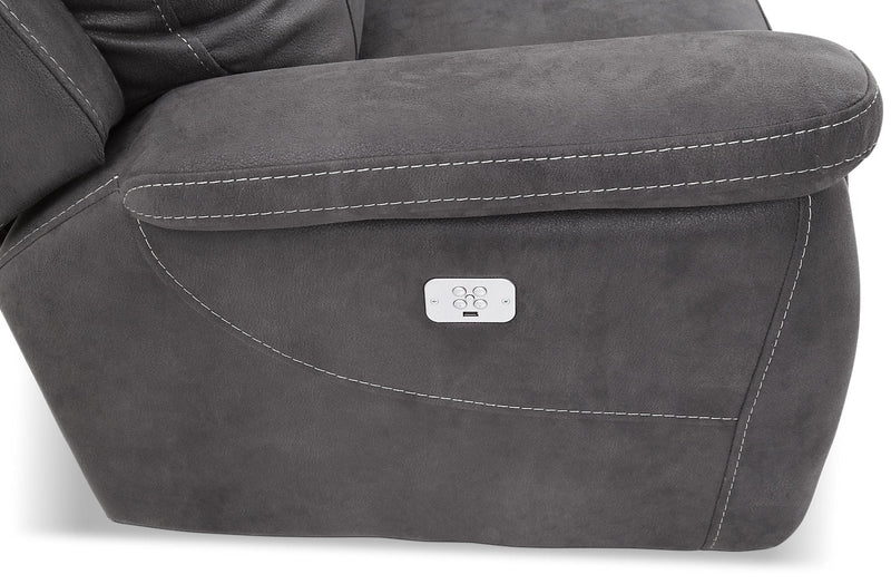 Floy 5-Piece Faux Suede Power Reclining Sectional with Power Headrests and USB Port - Grey