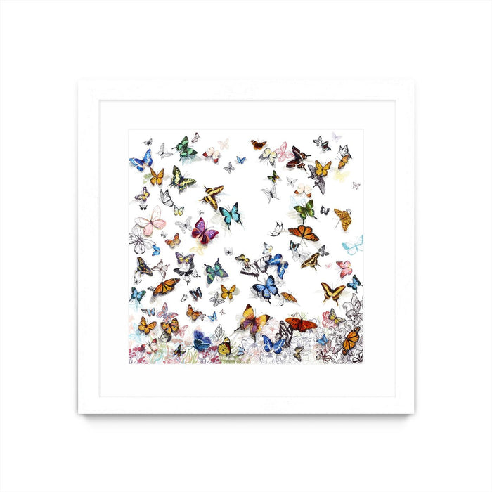 \"Papillon\" Matted and Framed White 36x36 Wall Art